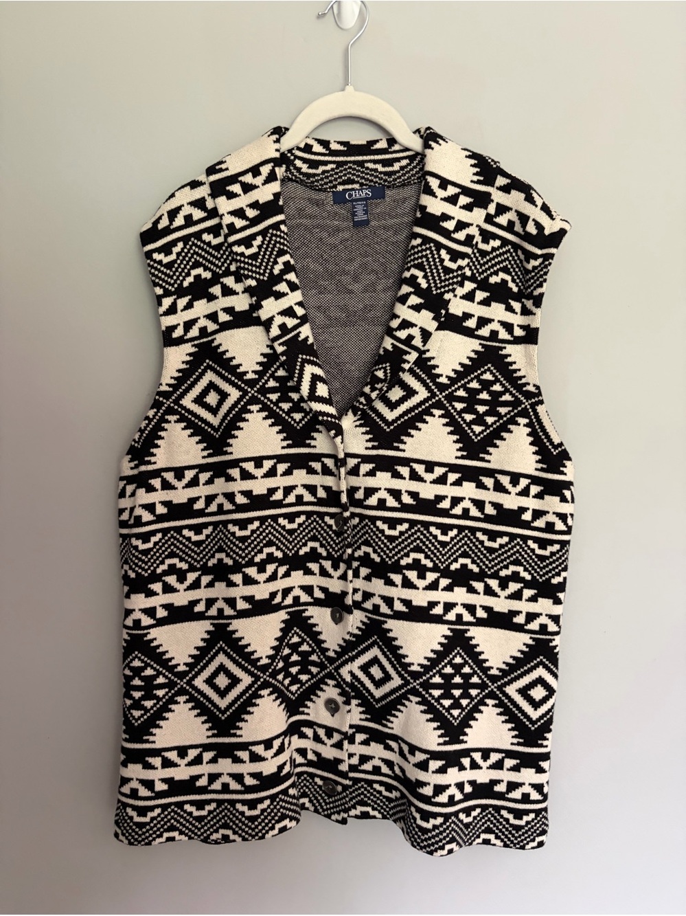 Chaps Knit Vest Women’s Size XL Black Cream 100% Cotton Southwestern Boho Aztec